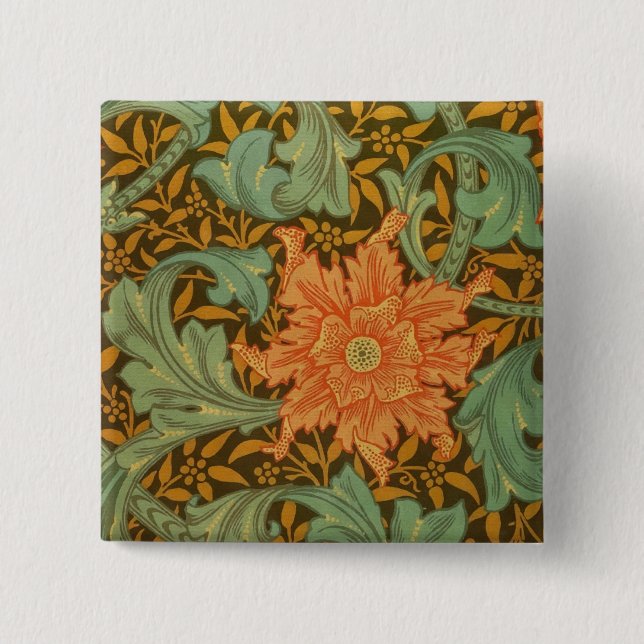 William Morris Single Stem Pattern Art Nouveau Button (Vorderseite)