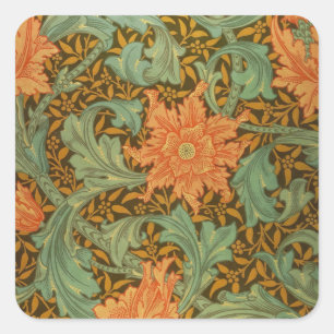 William Morris Single Stem Pattern Art Nouveau Quadratischer Aufkleber