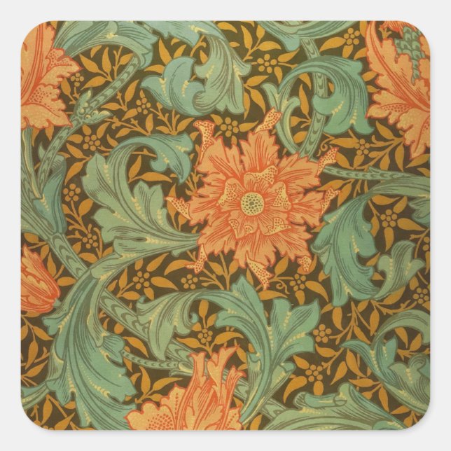 William Morris Single Stem Pattern Art Nouveau Quadratischer Aufkleber (Vorderseite)