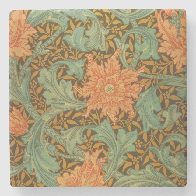 William Morris Single Stem Pattern Art Nouveau Steinuntersetzer (Vorderseite)