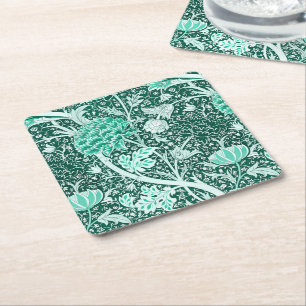 William Morris Smaragdgrünes Blumenmuster Rechteckiger Pappuntersetzer