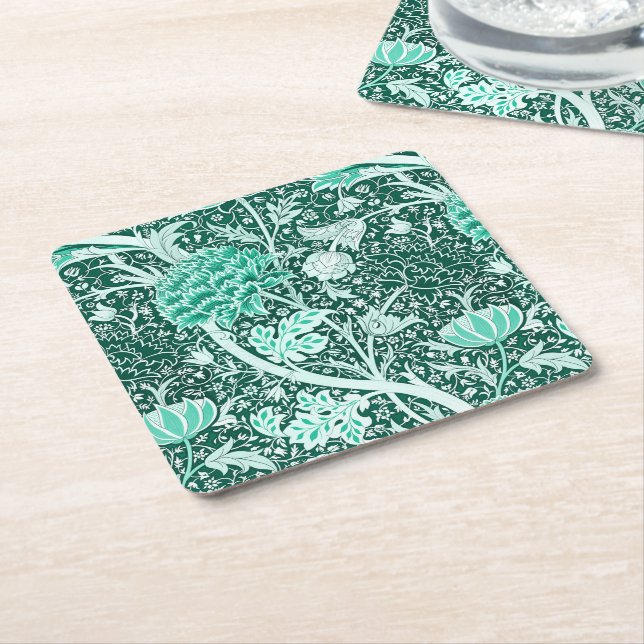 William Morris Smaragdgrünes Blumenmuster Rechteckiger Pappuntersetzer (angewinkelt)