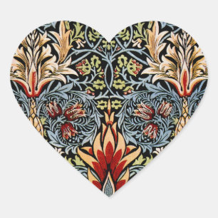 William Morris Snakeshead Floral Pattern Herz-Aufkleber