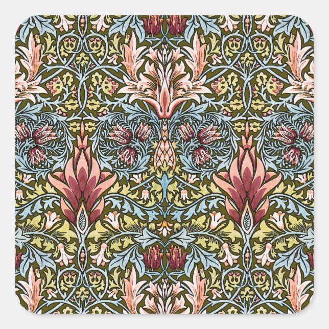 William Morris Snakeshead Floral Pattern Quadratischer Aufkleber (Vorderseite)