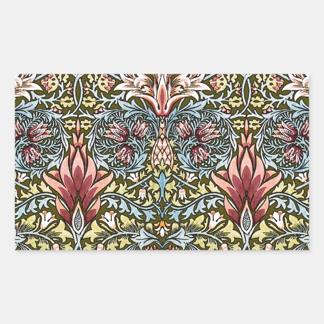 William Morris Snakeshead Floral Pattern Rechteckiger Aufkleber (Vorderseite)