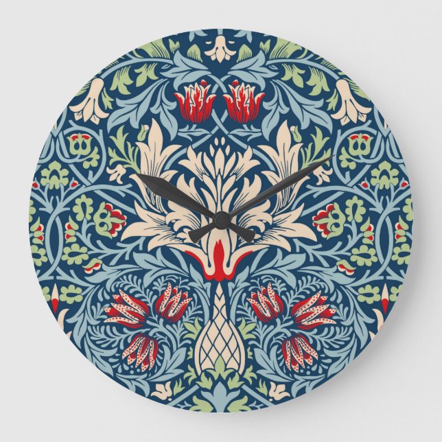 William Morris Snakeshead Fritillary Floral Design Große Wanduhr (Vorderseite)