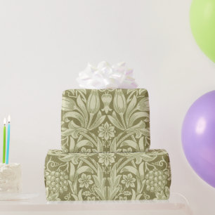 William Morris Sonnenblume Vintage Oliv Damast Geschenkpapier