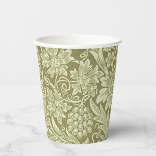 William Morris Sonnenblume Vintage Oliv Damast Pappbecher
