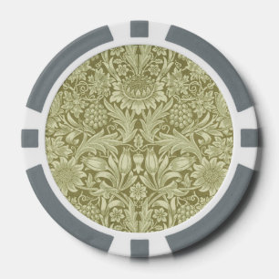 William Morris Sonnenblume Vintage Oliv Damast Pokerchips