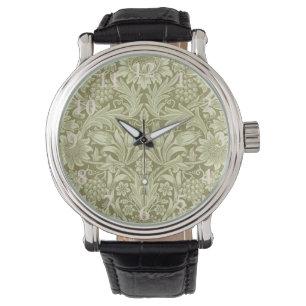 William Morris Sonnenblume Vintage Olive Damast Armbanduhr