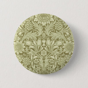 William Morris Sonnenblume Vintage Olive Damast Button