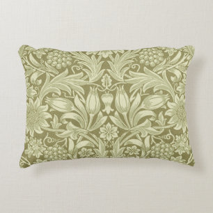 William Morris Sonnenblume Vintage Olive Damast Dekokissen