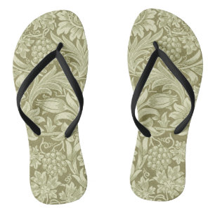William Morris Sonnenblume Vintage Olive Damast Flip Flops