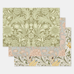 William Morris Sonnenblume Vintage Olive Damast Geschenkpapier Set