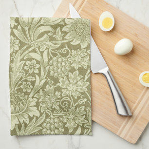 William Morris Sonnenblume Vintage Olive Damast Geschirrtuch
