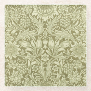 William Morris Sonnenblume Vintage Olive Damast Glasuntersetzer