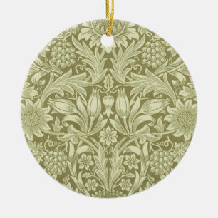 William Morris Sonnenblume Vintage Olive Damast Keramik Ornament