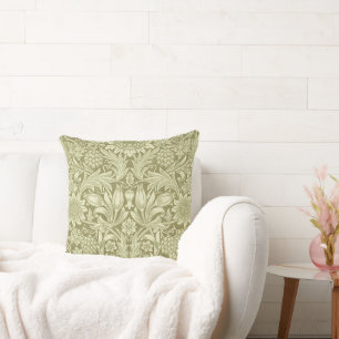 William Morris Sonnenblume Vintage Olive Damast Kissen