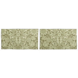 William Morris Sonnenblume Vintage Olive Damast Kissenbezug