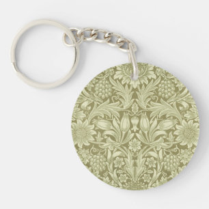 William Morris Sonnenblume Vintage Olive Damast Schlüsselanhänger
