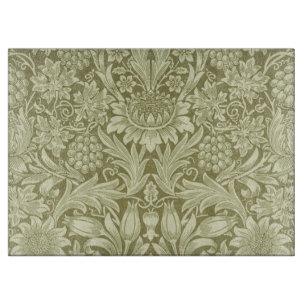 William Morris Sonnenblume Vintage Olive Damast Schneidebrett