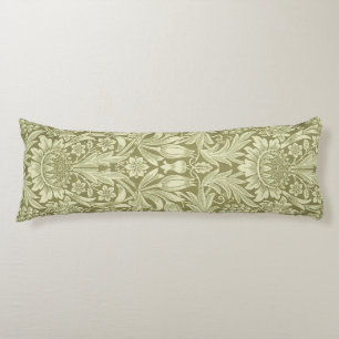 William Morris Sonnenblume Vintage Olive Damast Seitenschläferkissen