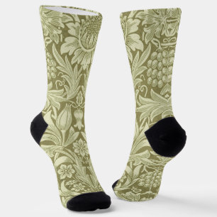 William Morris Sonnenblume Vintage Olive Damast Socken