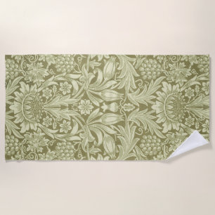 William Morris Sonnenblume Vintage Olive Damast Strandtuch