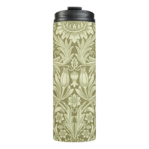 William Morris Sonnenblume Vintage Olive Damast Thermosbecher