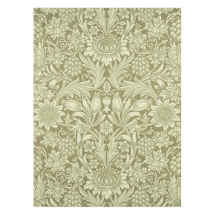William Morris Sonnenblume Vintage Olive Damast Tischdecke