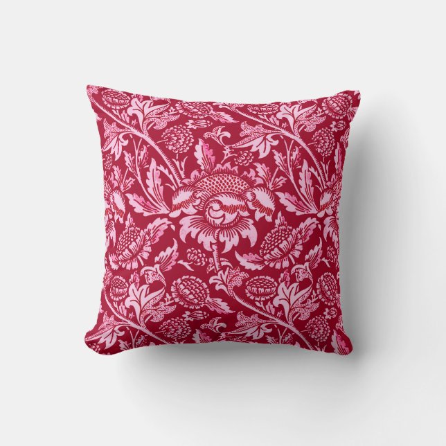 William Morris Sonnenblumen, Burgund und Pink Kissen (Vorderseite)