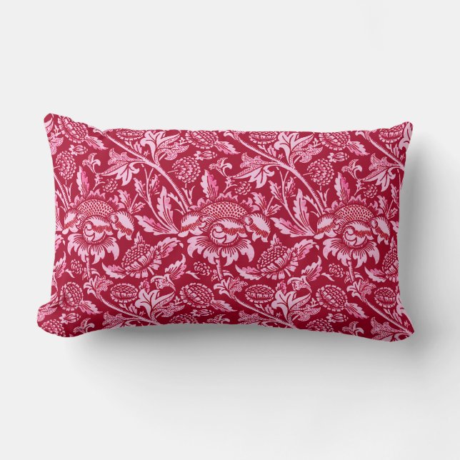 William Morris Sonnenblumen, Burgund und Pink Lendenkissen (Vorderseite)