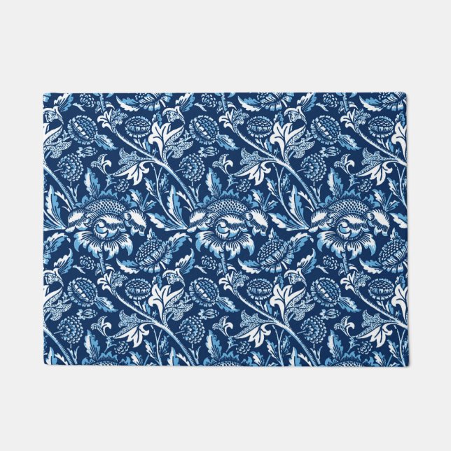 William Morris Sonnenblumen, Dunkelblau und Weiß Fußmatte (Vorderseite)