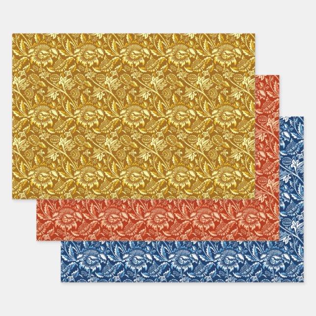 William Morris Sonnenblumen, Gold Orange & Blue  Geschenkpapier Set (Set)