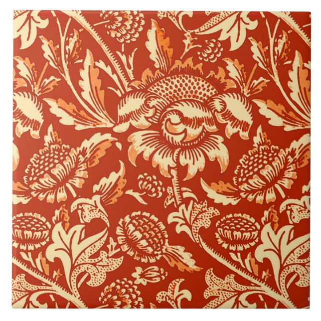 William Morris Sonnenblumen, Mandarinorange Fliese (Vorderseite)