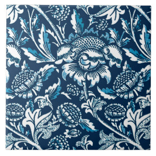 William Morris-Sonnenblumen, Marine-Blau und Weiß Fliese