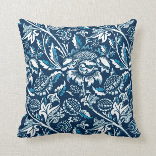 William Morris Sonnenblumen, Marineblau und Weiß Kissen