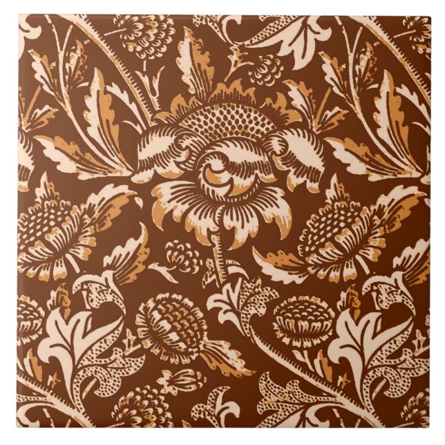 William Morris Sonnenblumen, Schokolade Brown & Be Fliese (Vorderseite)