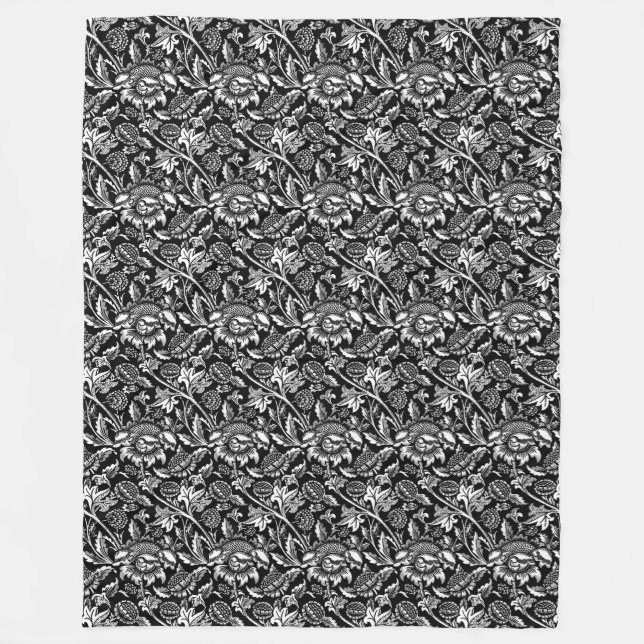 William Morris Sonnenblumen, Schwarz und Weiß Fleecedecke (Vorderseite)