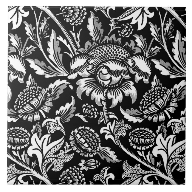 William Morris-Sonnenblumen, Schwarzweiss Fliese (Vorderseite)