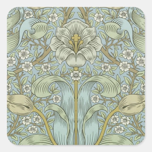 William Morris Spring Thicket: Antique Floral Quadratischer Aufkleber (Vorderseite)