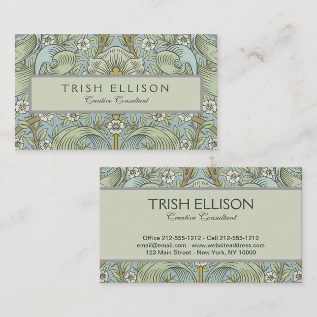 William Morris Spring Thicket: Antique Floral Visitenkarte (Vorne/Hinten)
