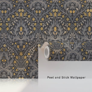 William Morris Spring Thicket Charcoal Gray & Gold Tapete