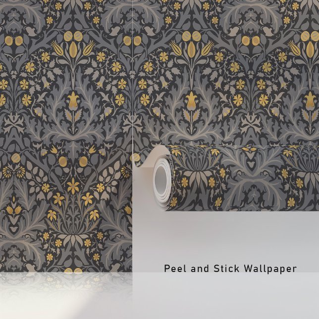 William Morris Spring Thicket Charcoal Gray & Gold Tapete (Von Creator hochgeladen)
