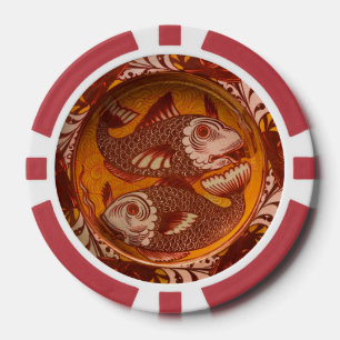 William Morris Stil Arts and Crafts Roter Fisch Ku Pokerchips
