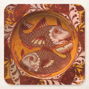William Morris Stil Arts and Crafts Roter Fisch Ku Rechteckiger Pappuntersetzer
