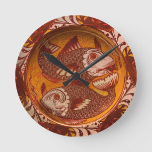 William Morris Stil Arts and Crafts Roter Fisch Ku Runde Wanduhr