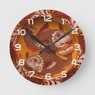William Morris Stil Arts and Crafts Roter Fisch Ku Runde Wanduhr