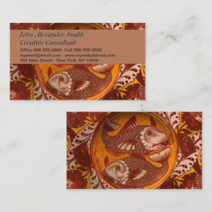 William Morris Stil Arts and Crafts Roter Fisch Ku Visitenkarte