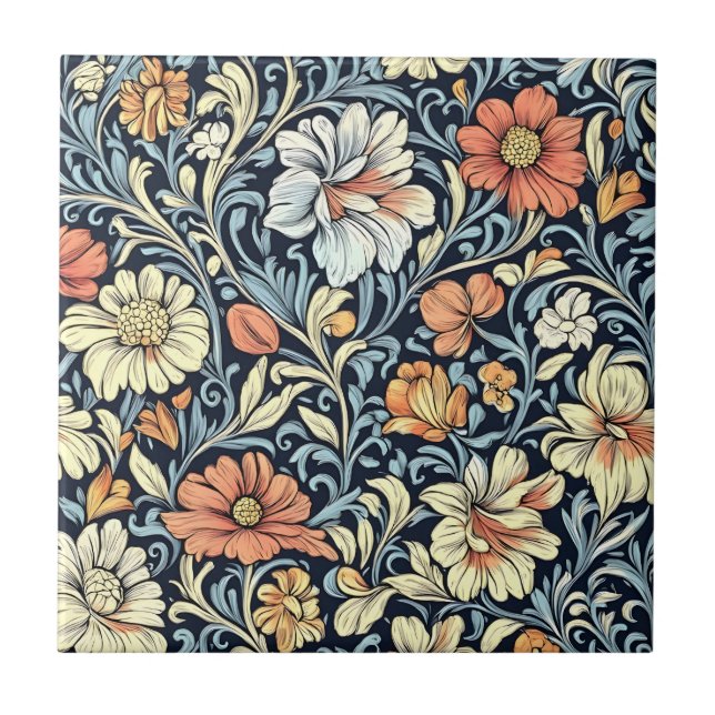 William-Morris-Stil Blumen-Akanthus-Muster Fliese (Vorderseite)